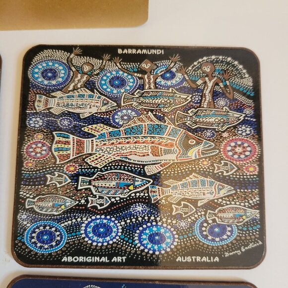 Set Of 6 Aboriginal Art Coasters With Cork Backing By Danny Eastwood - Picture 8 of 12